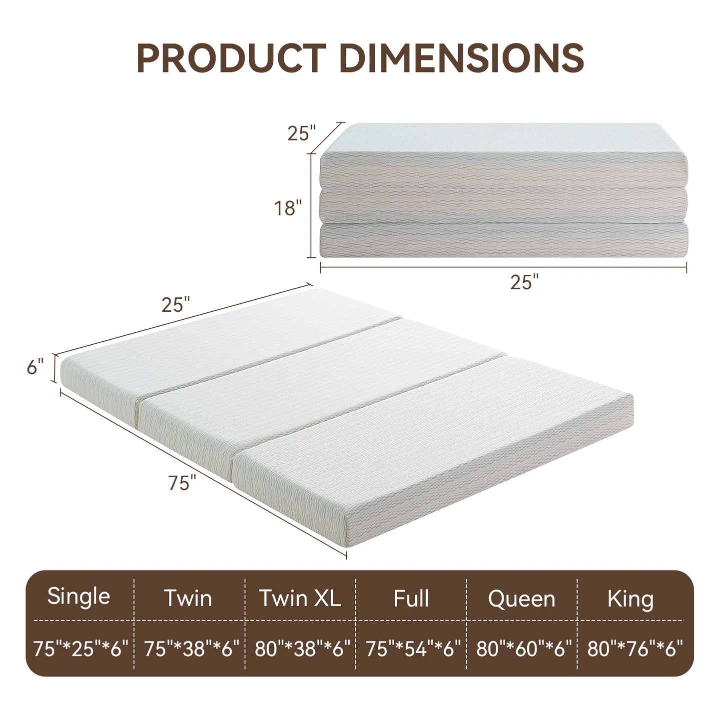 Hcore Portable Tri Fold Memory Foam Mattress With Storage Bag For Floor And Guest Beds