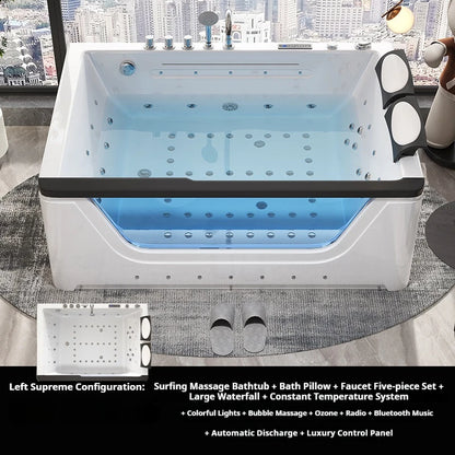 2 Person Acrylic Jacuzzi Hot Tub with Waterfall Whirlpool Massage - Intelligent Heating System, Large Spa Pool for Home Bathroom
