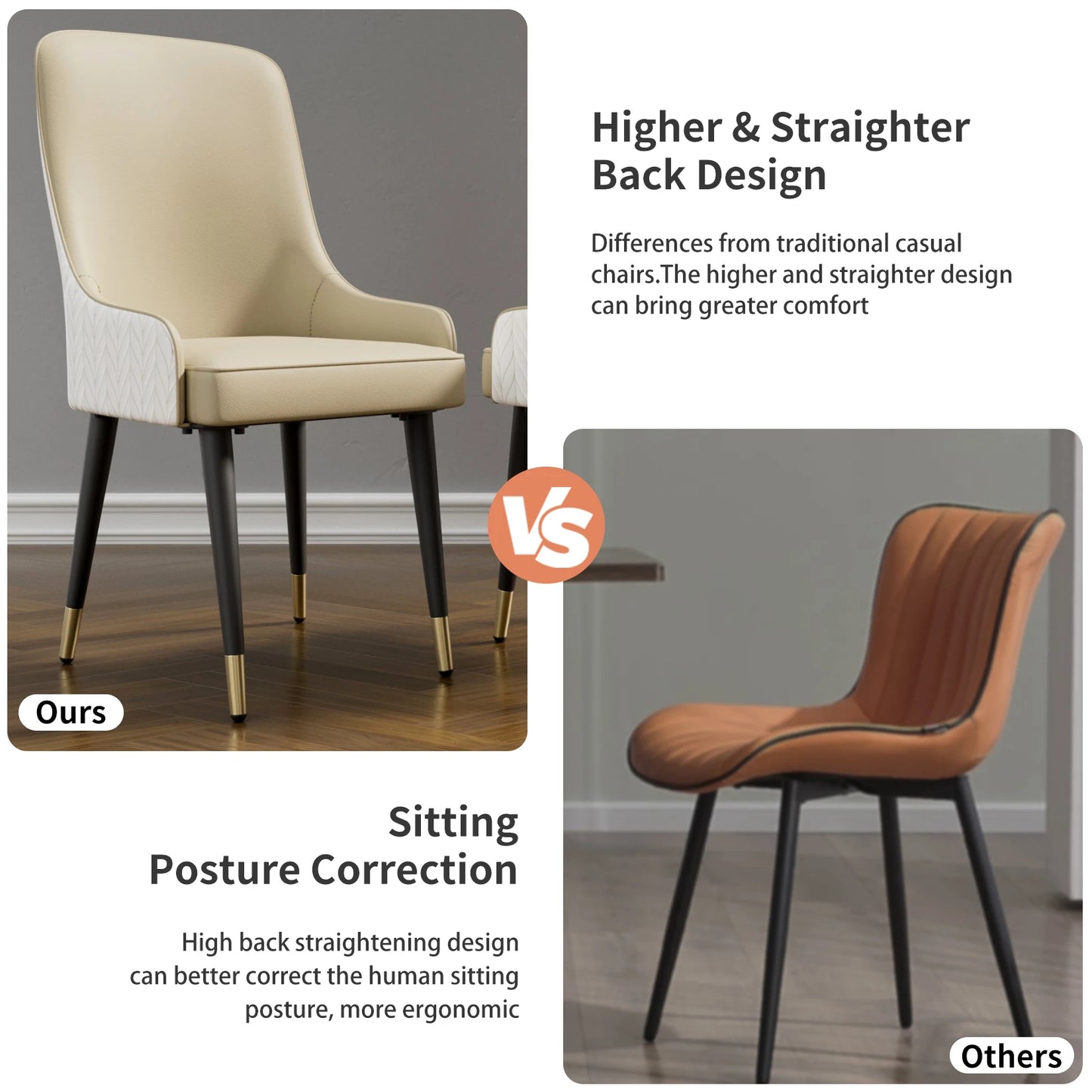 Modern PU Leather Dining Chairs Pair With Metal Legs Tufted