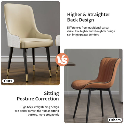 Modern PU Leather Dining Chairs Pair With Metal Legs Tufted