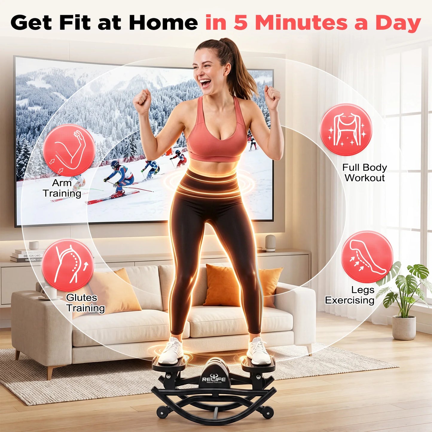 3D Lateral Rocking Stepper With Resistance Bands For Body Workout
