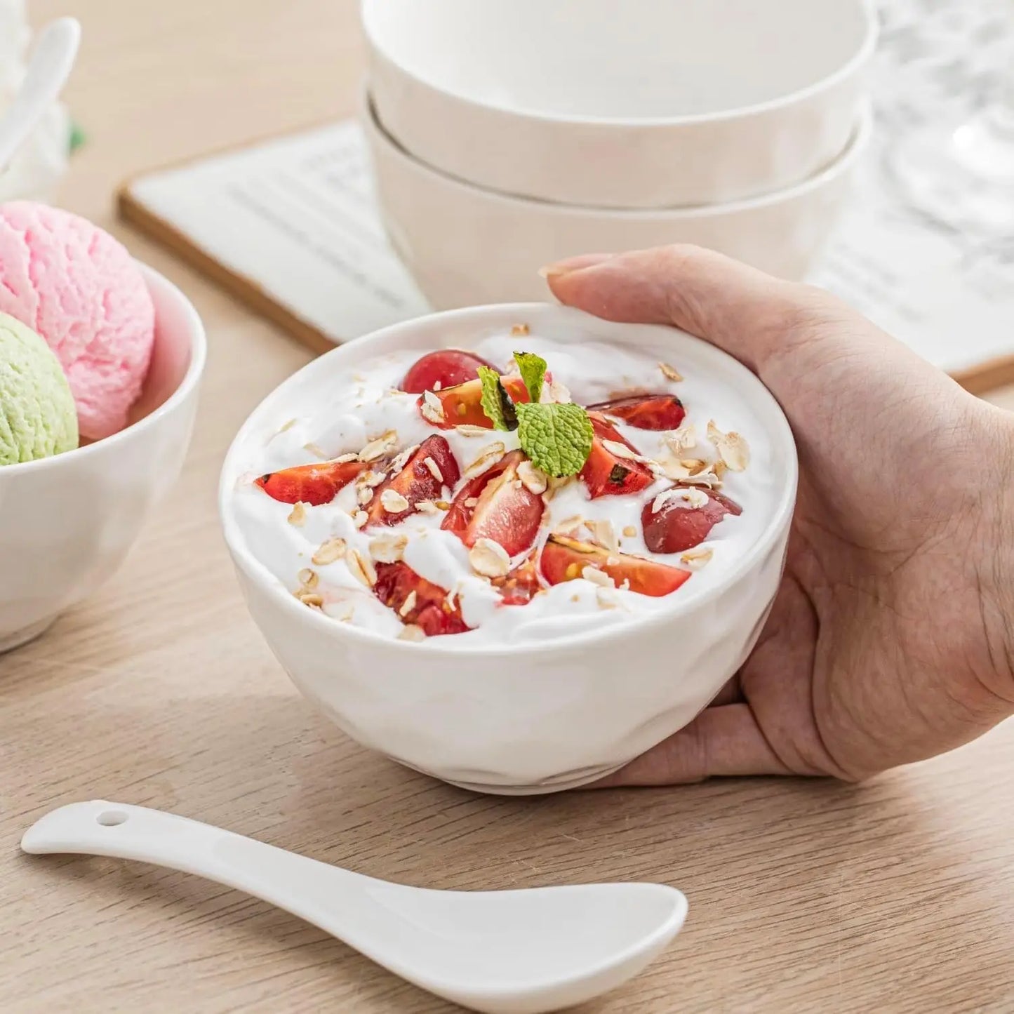 Porcelain Soup Bowls Set of 6 Microwave and Dishwasher Safe