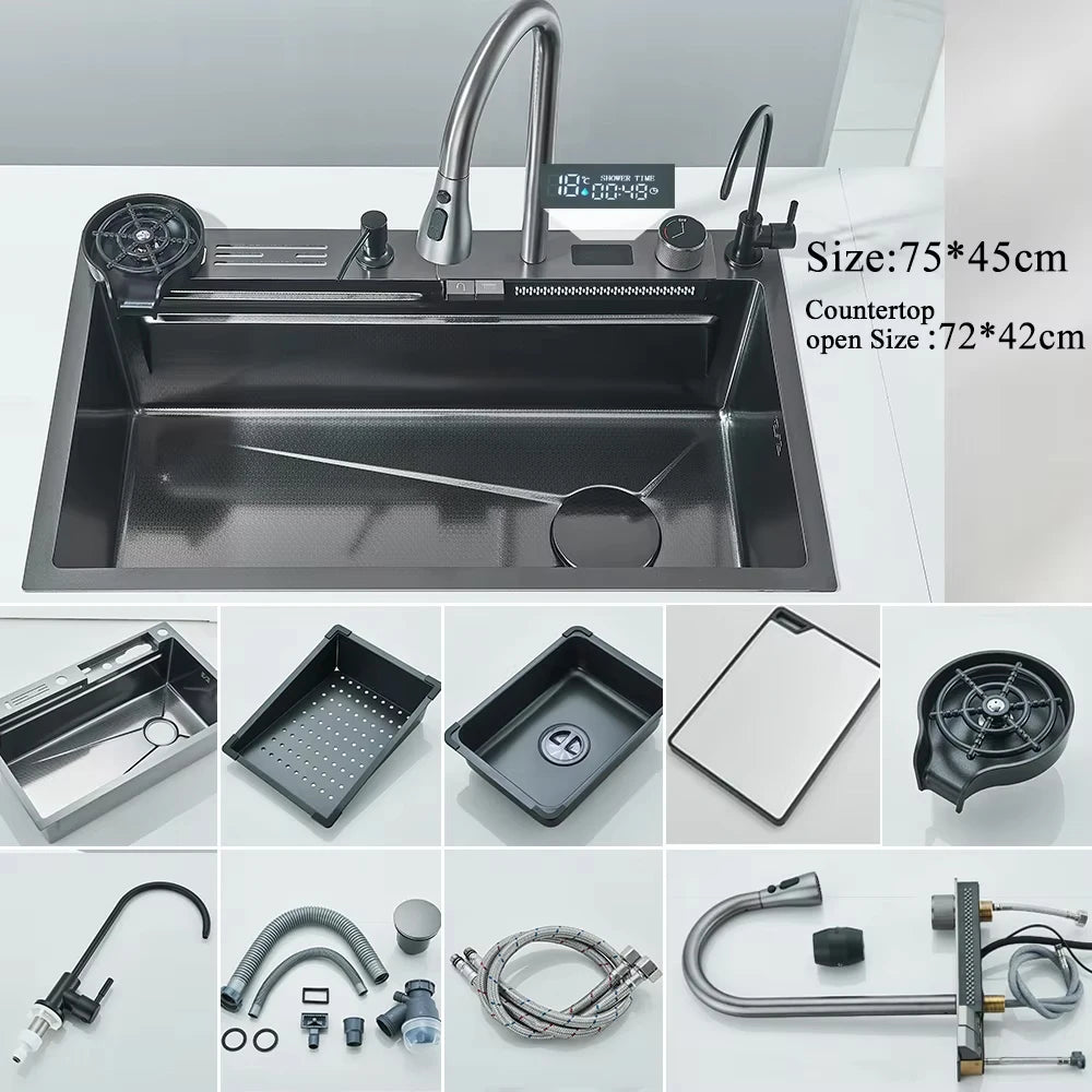 MYQualife 304 Stainless Steel Waterfall Sink With Faucet
