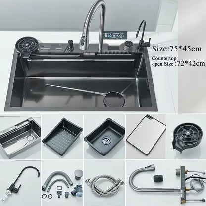 MYQualife 304 Stainless Waterfall Sink Faucet Set Digital