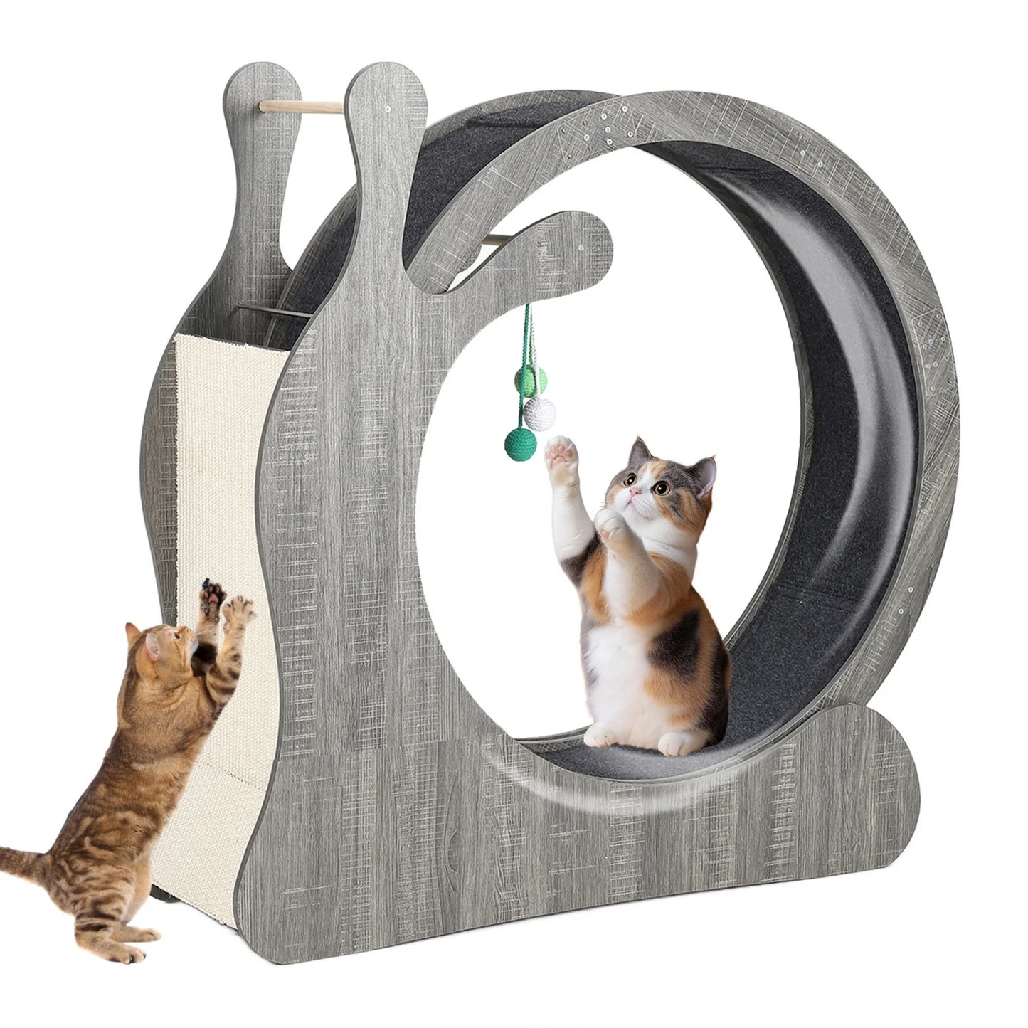 85cm/95cm Large Cat Treadmill for Indoor Cats, Wooden Cat Exercise Wheel with Detachable Carpet & Scratching Board,Playing Toy