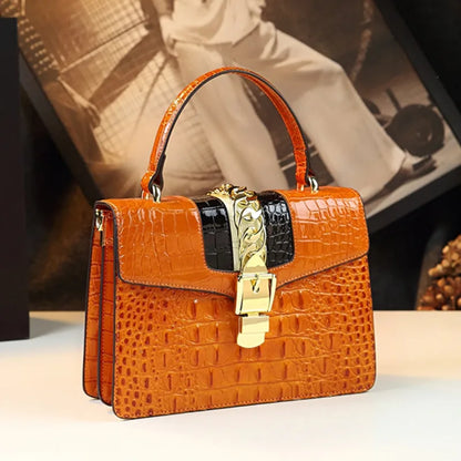 HYLHMC Women's Genuine Leather Crocodile Shoulder Crossbody Handbag