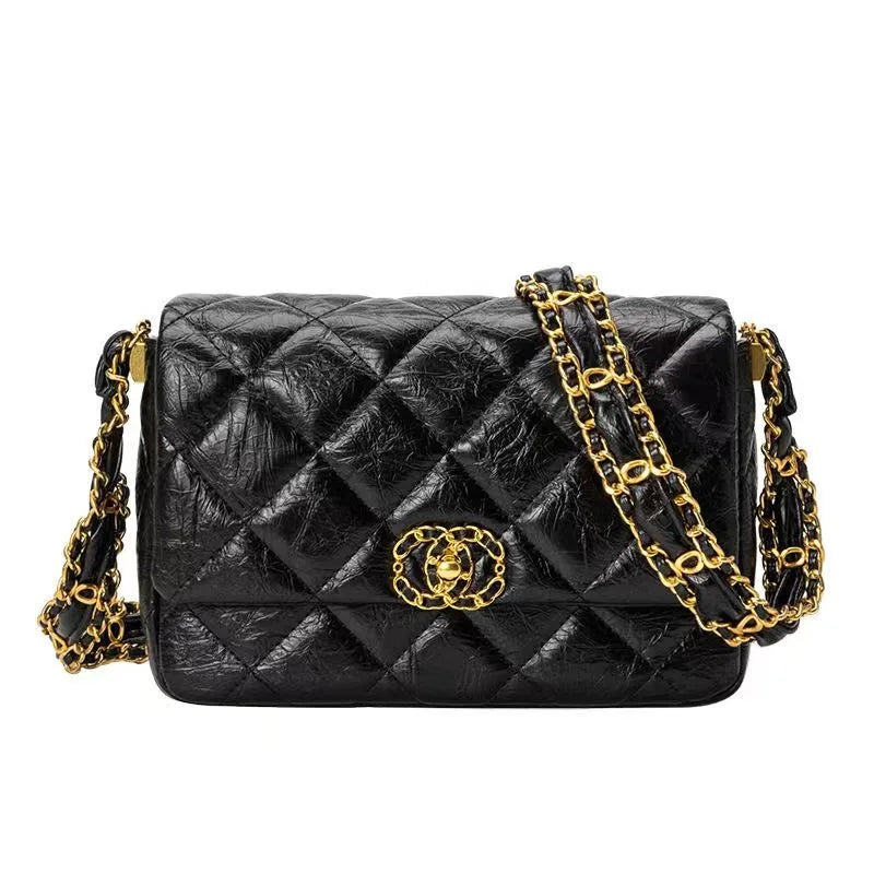 Women's Crossbody Bag Cfargyll Double Ring Fashion Chain Strap Genuine Leather Single Shoulder Sling Bags Underarm Square BC2-1