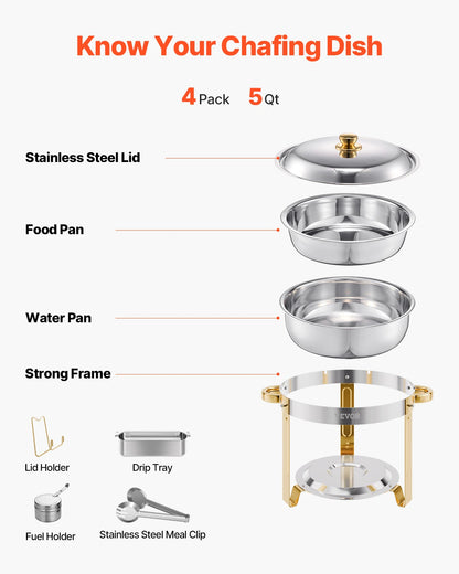 Succebuy 4 Pack Chafing Dish Buffet Set Stainless Chafer