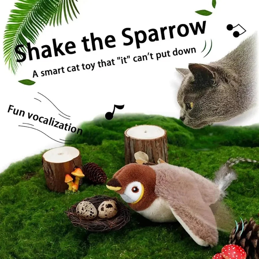 Interactive Chirping Bird Cat Toys with Flapping Wings 2025 New Flying Birds Cats Toy Flying Silation Electric Sparrow Shaking