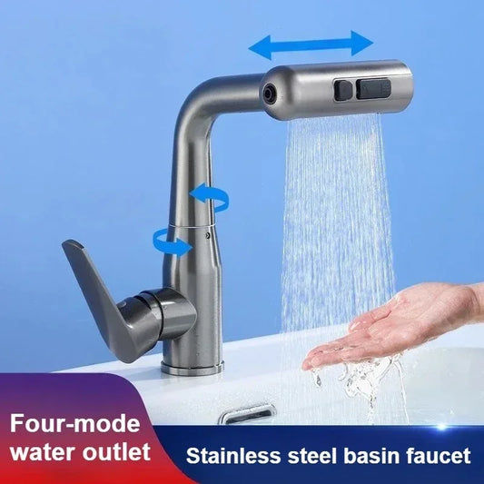 Stainless Steel Pull Out Rotatable Kitchen Tap Four Modes