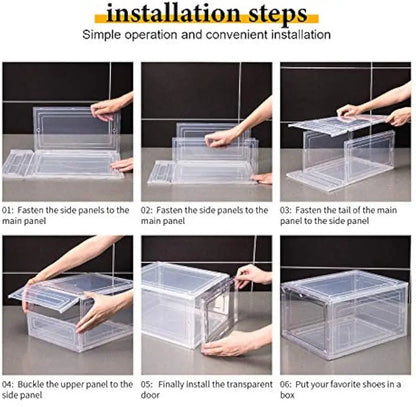 Stackable Clear Shoe Storage Boxes With Magnetic Door