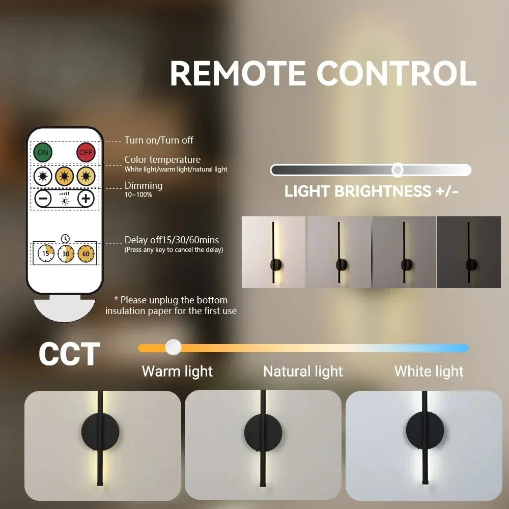 Rechargeable LED Wall Lamp 50CM Removable Wall Sconces For Bedroom Bedside Living Room Décor Fixtures Magnetism Chassis