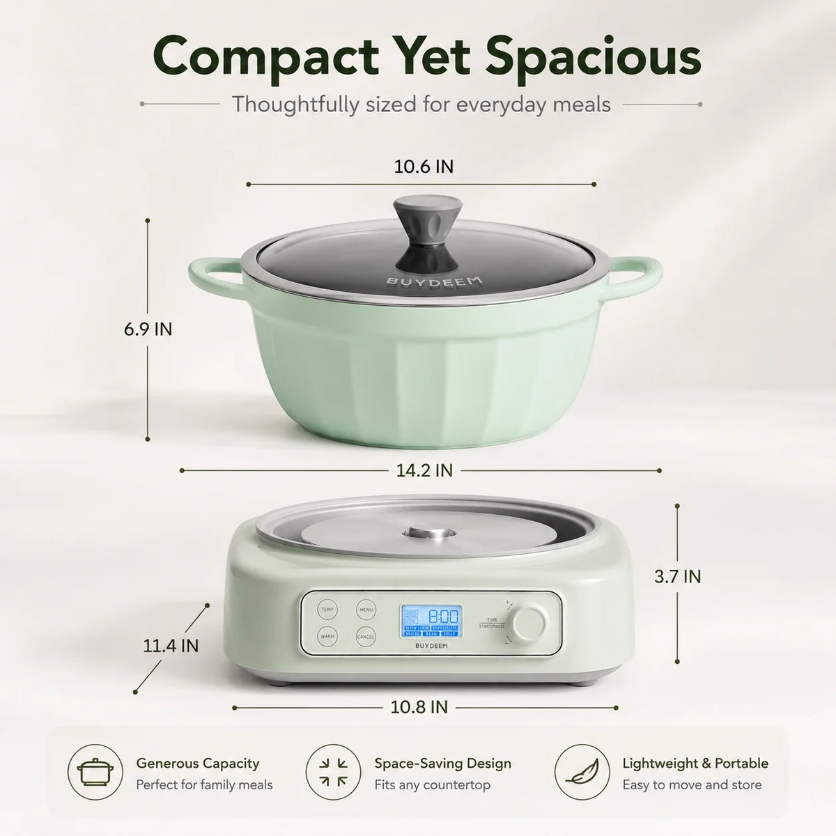 BUYDEEM 5-in-1 Slow Cooker 4.7QT, Electric Crockpot with Removable Nonstick Pot, Slow Cook Sear Saute Braise Bean Soup Modes, 2 Temperature Controls, 24H Timer, Auto Keep Warm, Compatible with Flat-Bottom Cookware