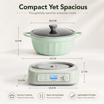 BUYDEEM 5-in-1 Slow Cooker 4.7QT, Electric Crockpot with Removable Nonstick Pot, Slow Cook Sear Saute Braise Bean Soup Modes, 2 Temperature Controls, 24H Timer, Auto Keep Warm, Compatible with Flat-Bottom Cookware