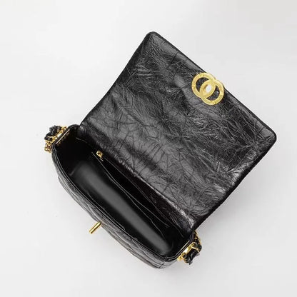 Women's Crossbody Bag Cfargyll Double Ring Fashion Chain Strap Genuine Leather Single Shoulder Sling Bags Underarm Square BC2-1