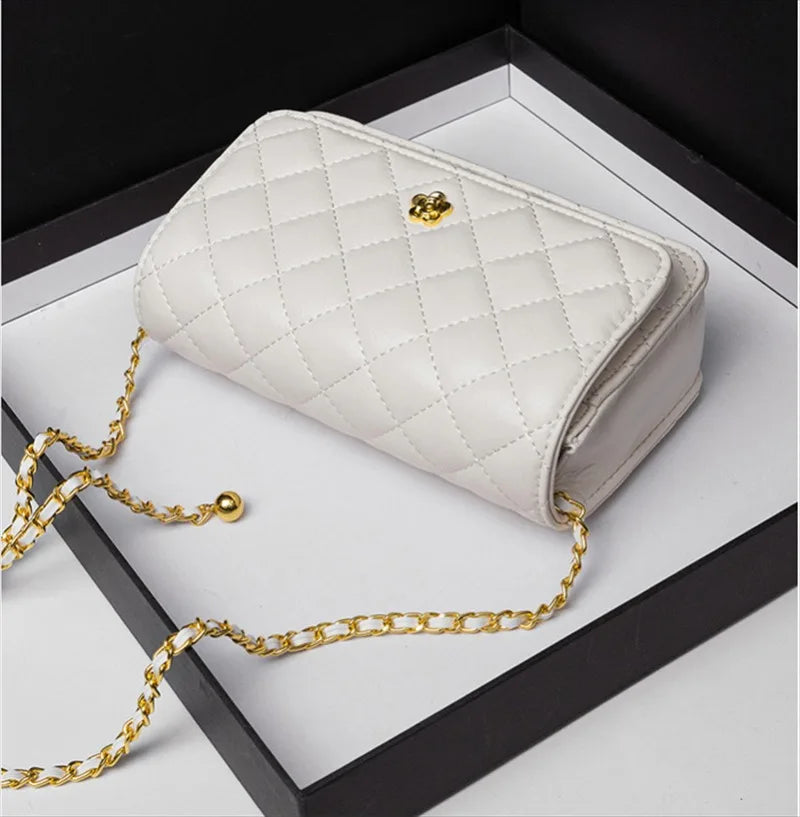Luxury Geniunie Leather Sheepskin Diamond Lattice Handbag High Quality Metal Chain Clutch Wallet Purse Shoulder Bags for BC4-1