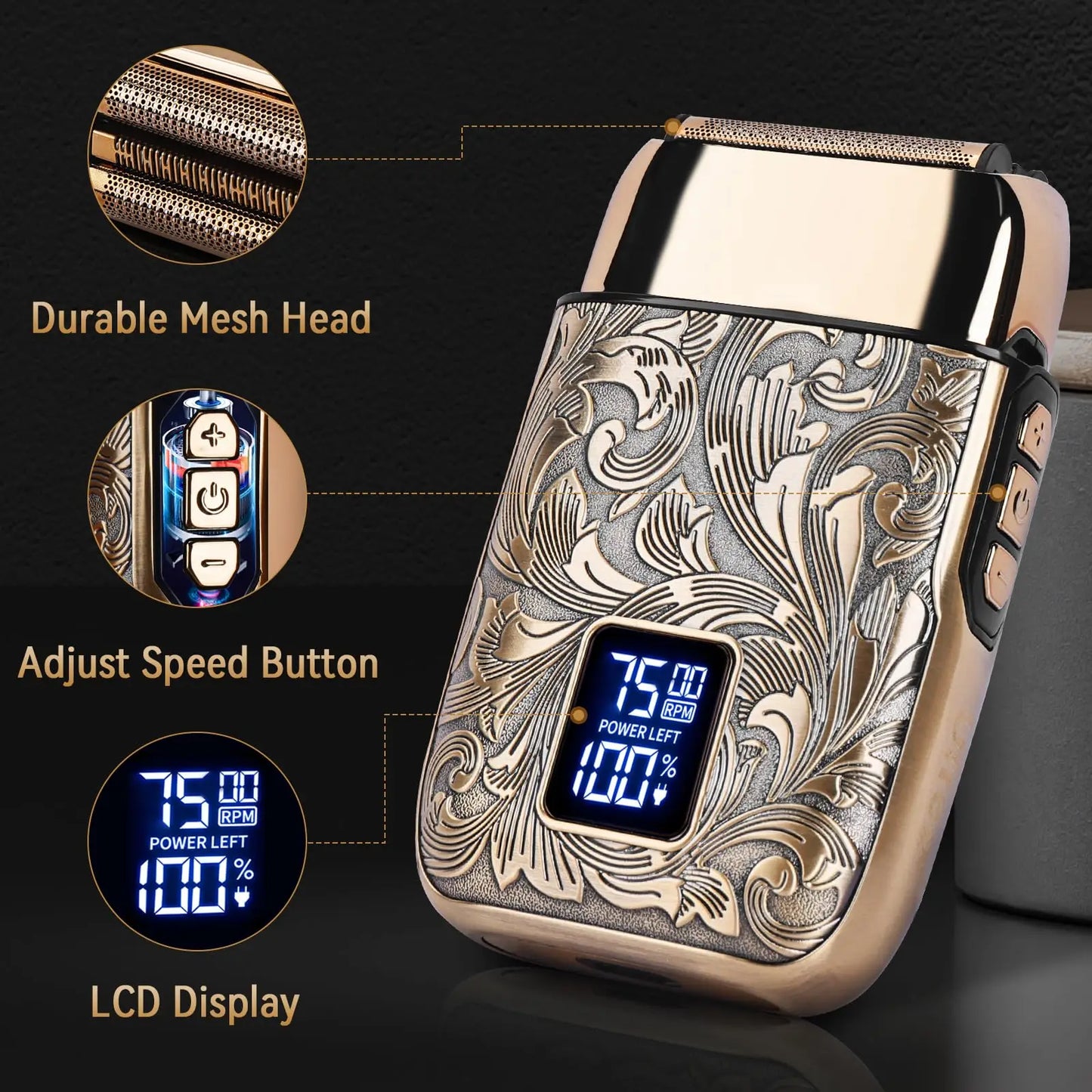 Ufree Electric Foil Shaver for Men 3-Speed Adjustable Bald Head Shaver Face Shaving Beard Trimmer with LCD Display
