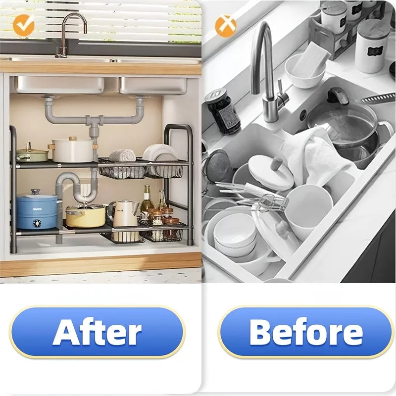 Two Tier Under Sink Organizer Rack For Kitchen And Bathroom