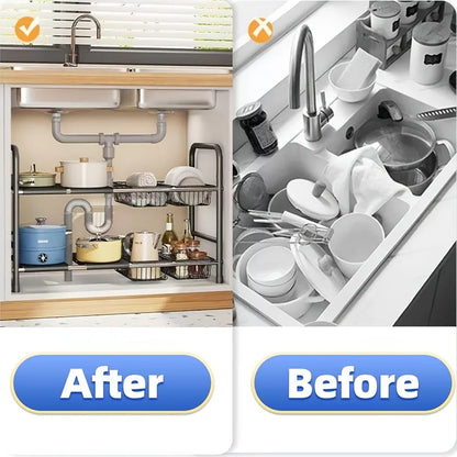 Two Tier Under Sink Organizer Rack For Kitchen And Bathroom