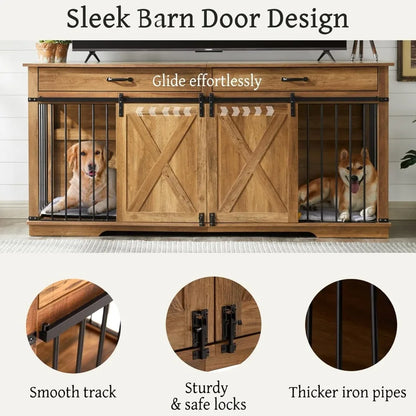Premium Handcrafted Solid EngineeredWood ExtraLargeCapacity Dog Kennel For Two Dogs