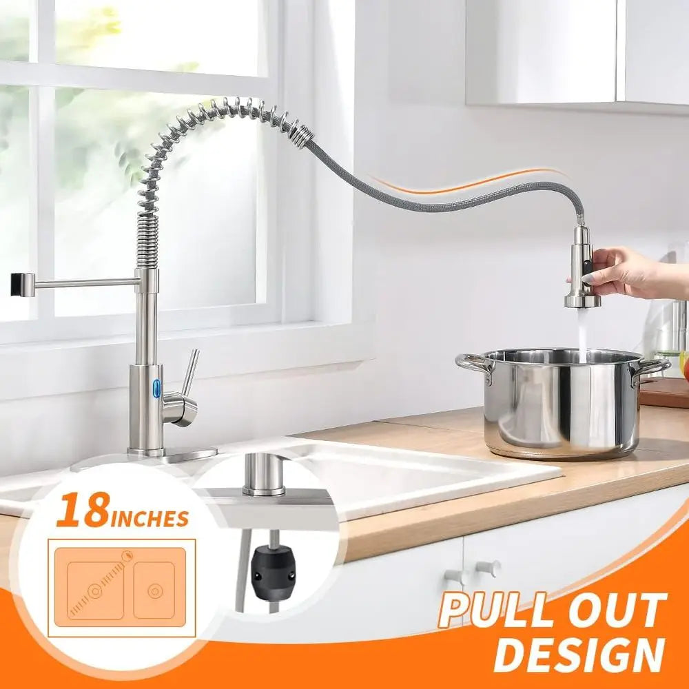 Touchless Kitchen Faucet With LED Light Pull Down Sprayer And Motion Sensor