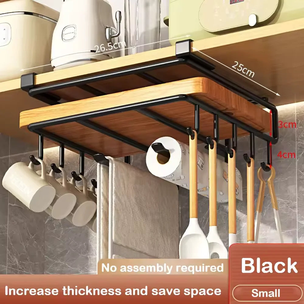 Kitchen Hanging Organizer Rack With Hooks Under Cabinet Storage Shelf