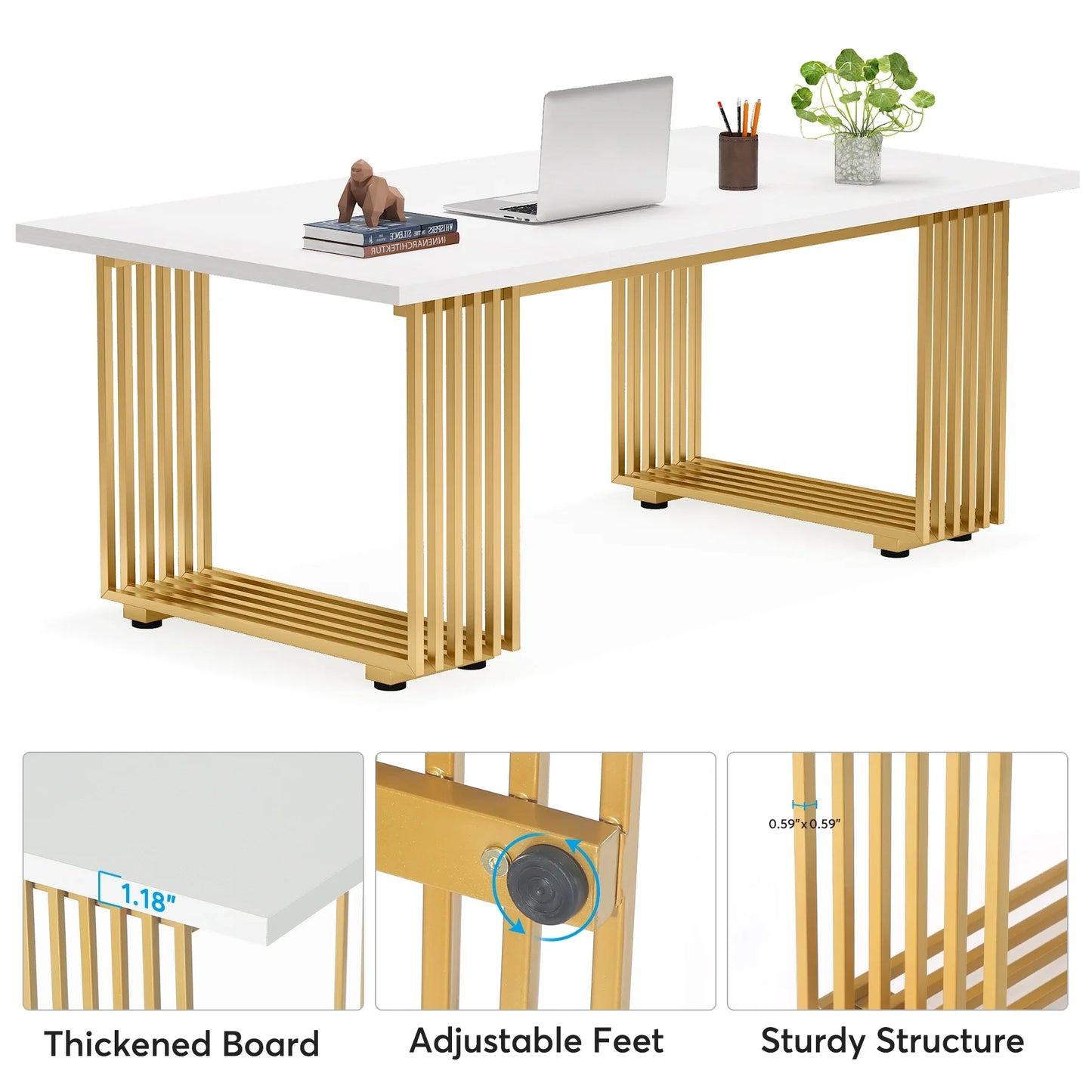 Tribesigns Modern Executive Office Desk With Gold Metal Legs