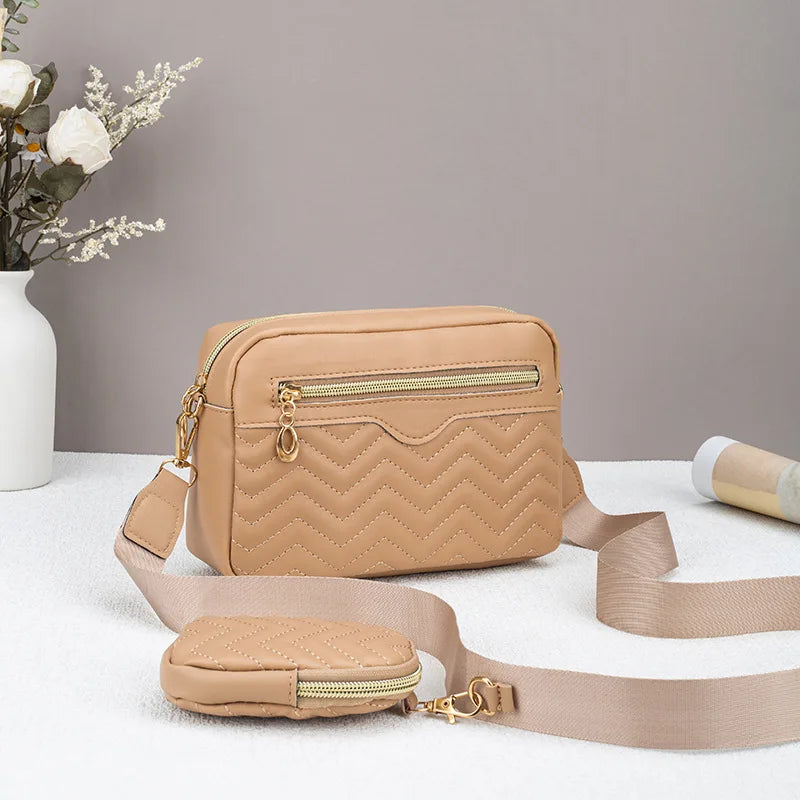 Ladies' Quilted Pattern Crossbody Bag, Casual Minimalist Single Shoulder Bag With Mini Hanging Money