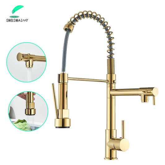 SHBSHAIMY Spring Kitchen Faucet Pull Down Dual Swivel Spout Hot Cold