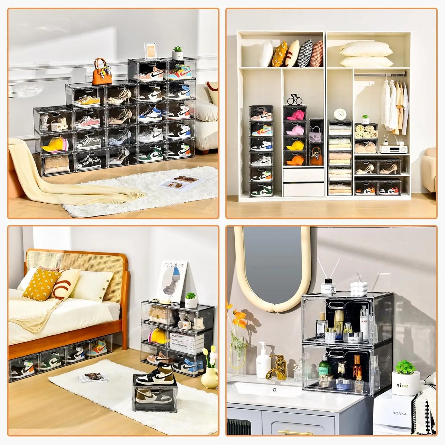 Stackable Shoe Storage Boxes With Lids Clear Design