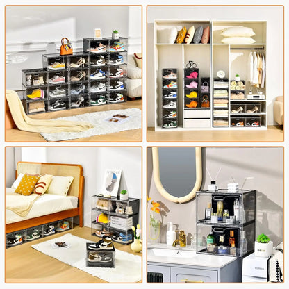 Stackable Shoe Storage Boxes With Lids Clear Design