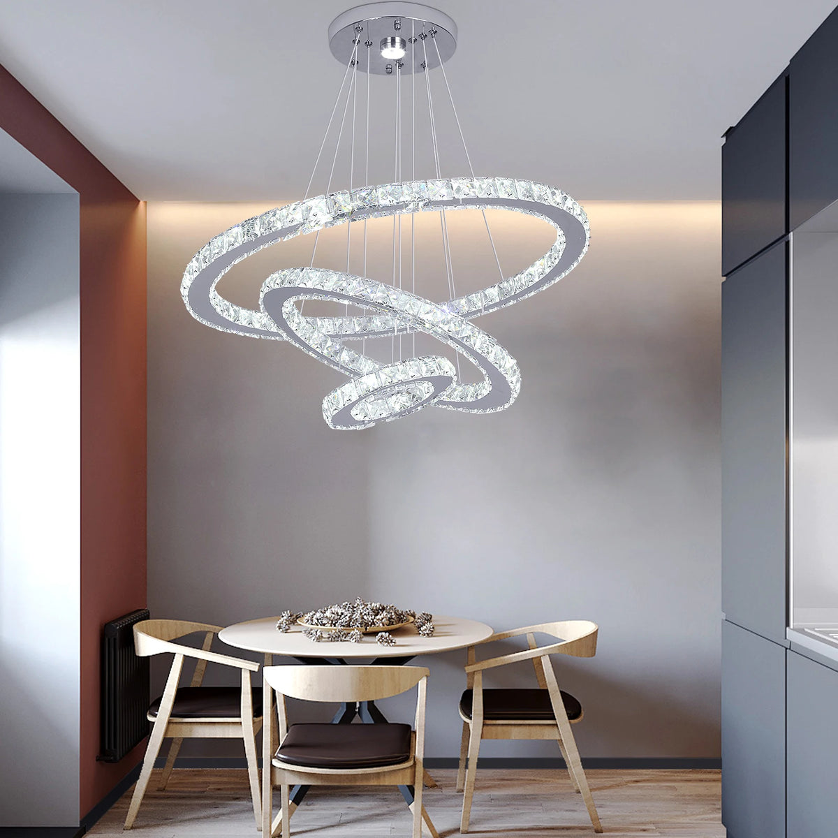 Vinilky Crystal Pendant Light With Remote Control For Living Spaces