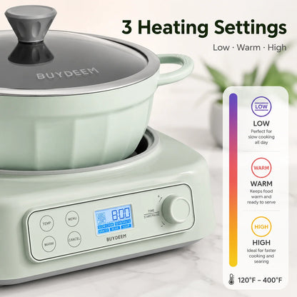 BUYDEEM 5-in-1 Slow Cooker 4.7QT, Electric Crockpot with Removable Nonstick Pot, Slow Cook Sear Saute Braise Bean Soup Modes, 2 Temperature Controls, 24H Timer, Auto Keep Warm, Compatible with Flat-Bottom Cookware
