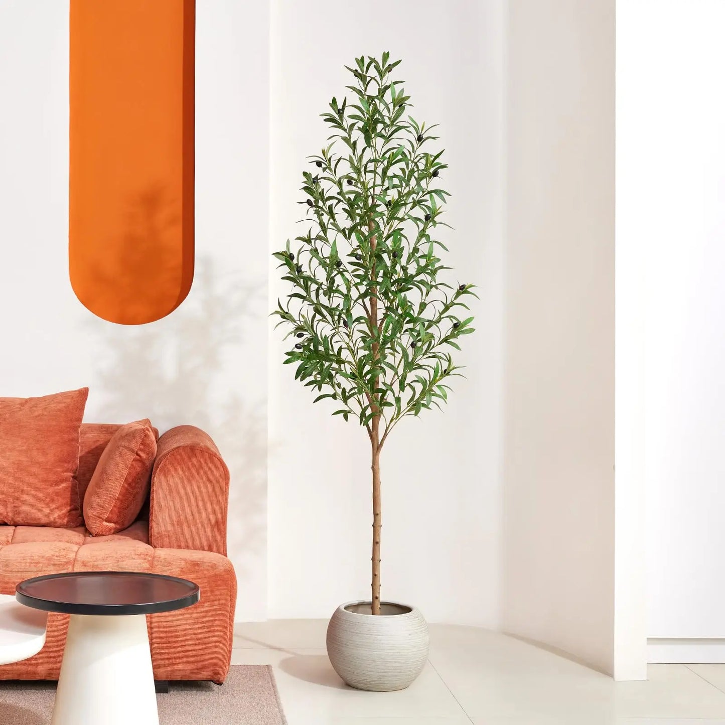 6FT Artificial Olive Tree Indoor – Real Wood Trunk Tall Faux Olive Tree, Large Fake Potted Plant for Home Decor Living Room& Office Decor