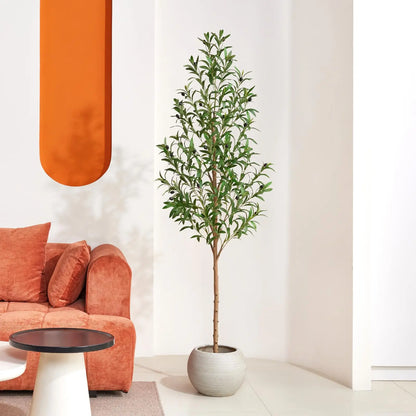 6FT Artificial Olive Tree Indoor – Real Wood Trunk Tall Faux Olive Tree, Large Fake Potted Plant for Home Decor Living Room& Office Decor