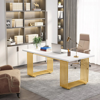 Tribesigns Modern Executive Office Desk With Gold Metal Legs