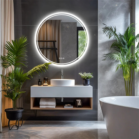 LUVODI Round Bathroom Mirror With Touch Sensor Anti Fog LED Light Dimmable