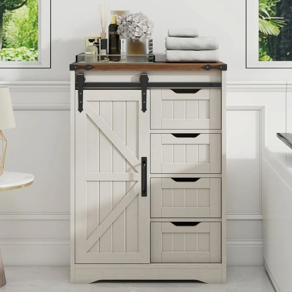 Farmhouse Bathroom Floor Storage Cabinet With Four Drawers