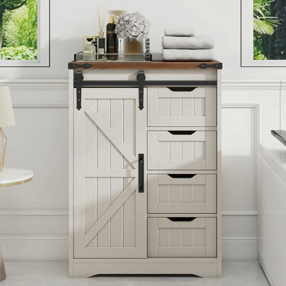 Farmhouse Bathroom Floor Storage Cabinet With Four Drawers