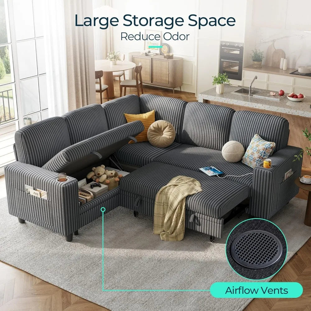Guangbai Sectional Sleeper Sofa With USB Charging Storage