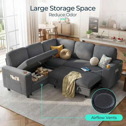 Guangbai Sectional Sleeper Sofa With USB Charging Storage