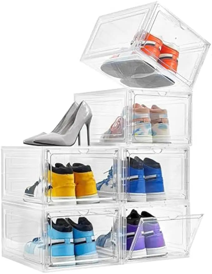 Stackable Clear Shoe Storage Boxes With Magnetic Door