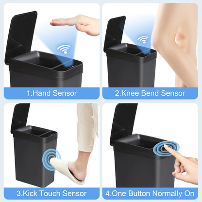 2 Pack 12L & 18L Automatic Trash Can Bathroom Touchless Motion Sensor Garbage Can with Lid for Bedroom living Room Kitchen Black