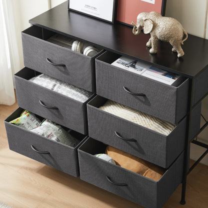 JHK Six Drawer Fabric Storage Nightstand With Metal Frame