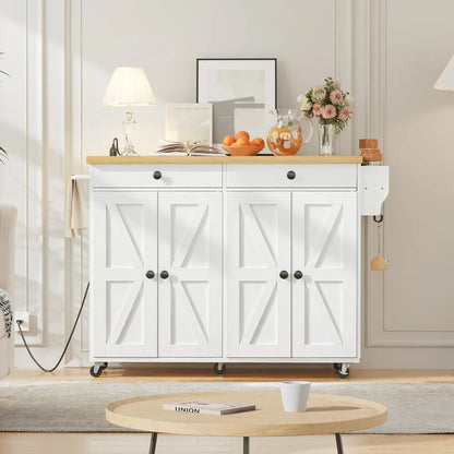USA Shipping Kitchen Island with Power Outlet 43.3 Rolling Kitchen Island with Storage Rolling Cart with Spice Rack and Hooks