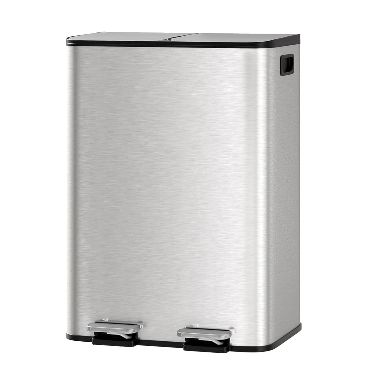 Stainless Steel Dual Trash Can Double Compartment Garbage and Recycling Bin Combo with Lid,Step-On Pedal,Removable Liner Buckets