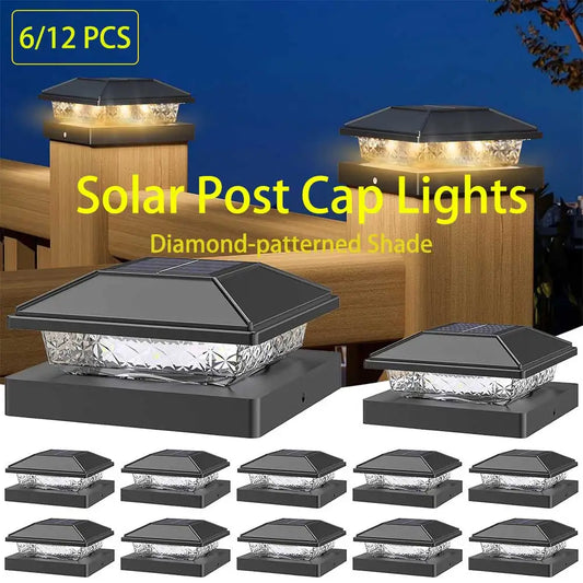 6/12X Outdoor Solar Post Cap Lights Smart Fence Light Solar IP65 Waterproof Gate Light for 4 Inch Wood Posts Yard Garden Outside
