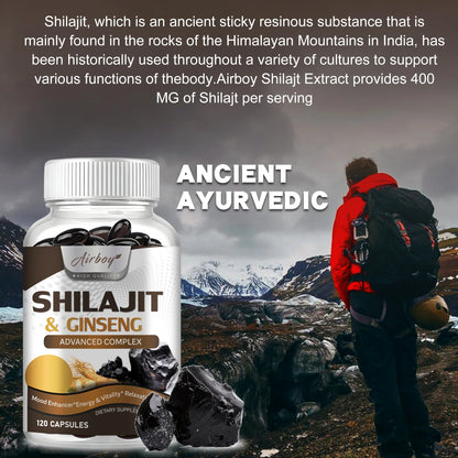 Airboy Shilajit Ginseng Supplement Energy Memory Immune Support