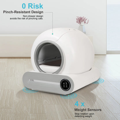 DOEL Self Cleaning Cat Litter Box 65L Automatic Cat Litter Box w/ Trash Bag & Litter Mat Smart Cat Toilet App Control 2.4G WiFi