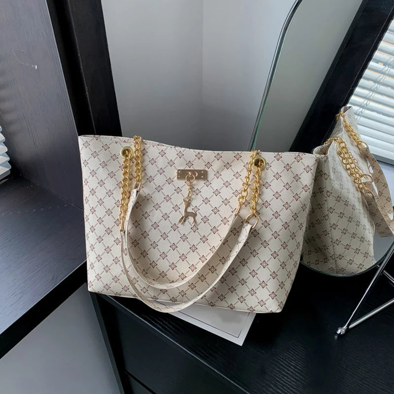 Soft Textured Tote Shoulder Bag With Tassel Hanging Accessory